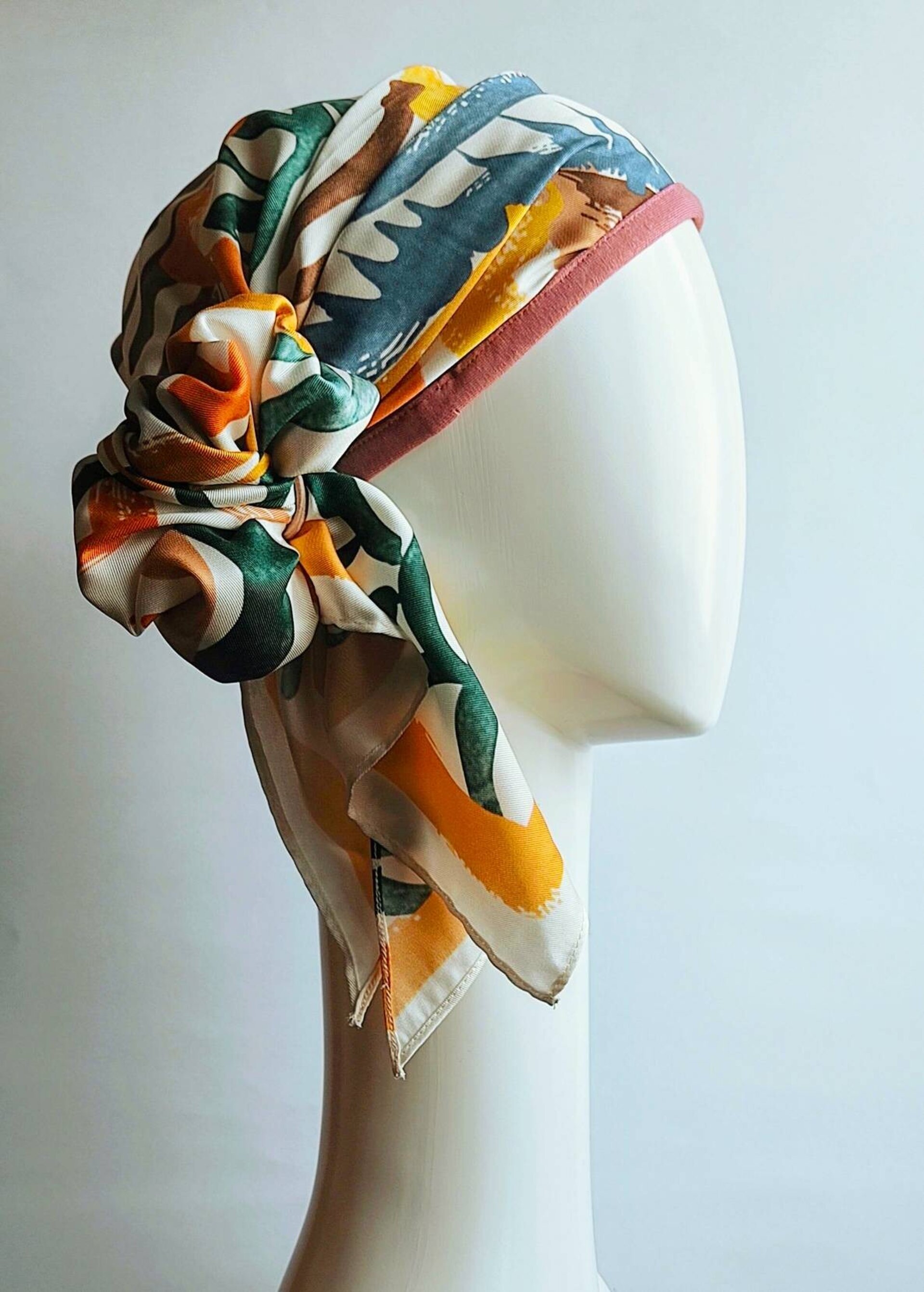 Pañuelo  oncologico con diadema interior colores suaves - 3