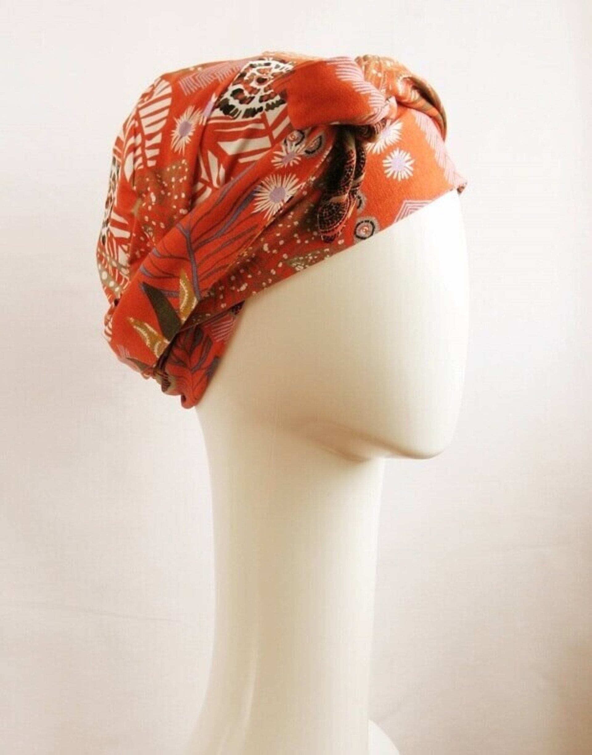 Pañuelo turbante oncológico anaranjado - 4