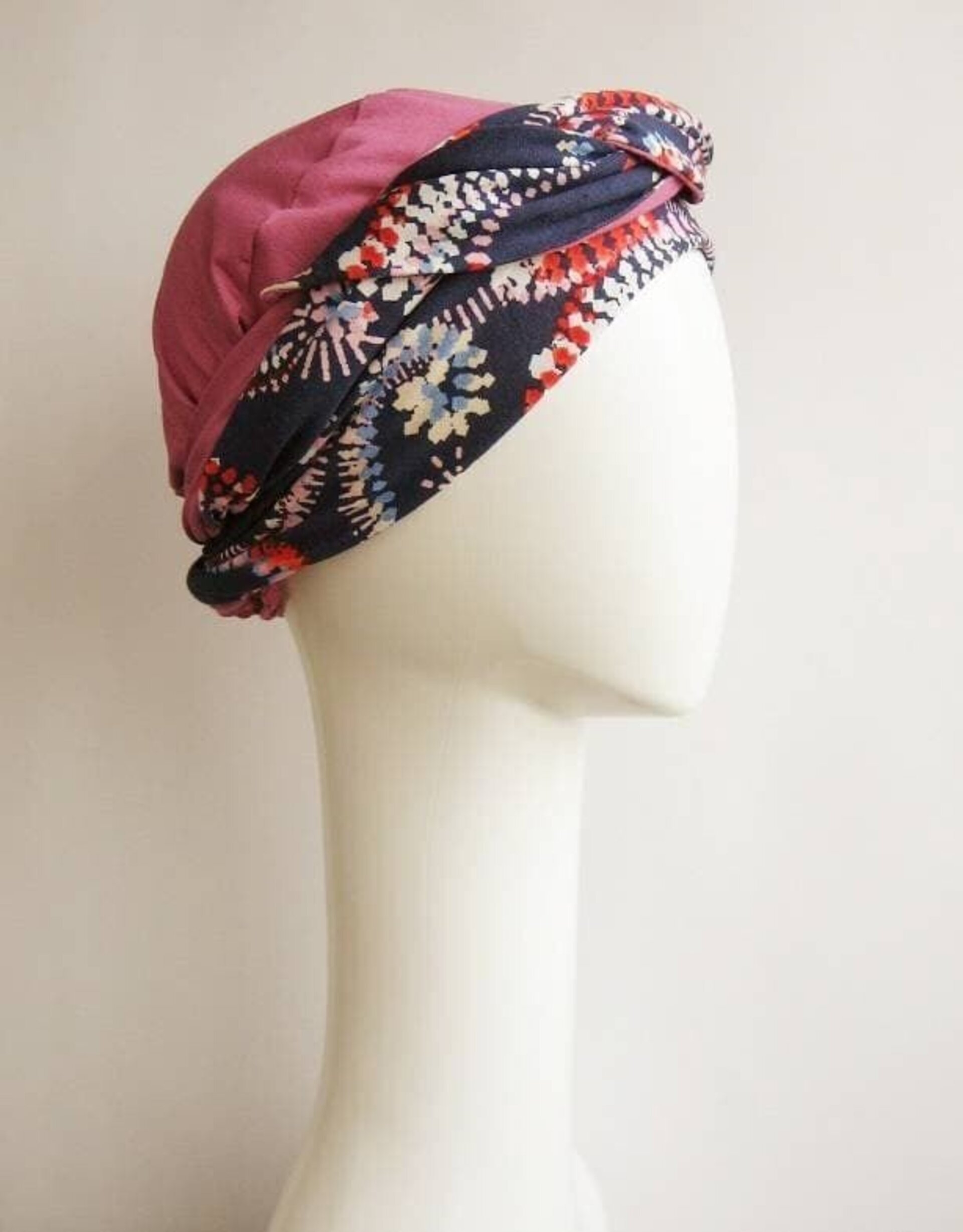 Pañuelo-Turbante oncológico rosa y azul - 2