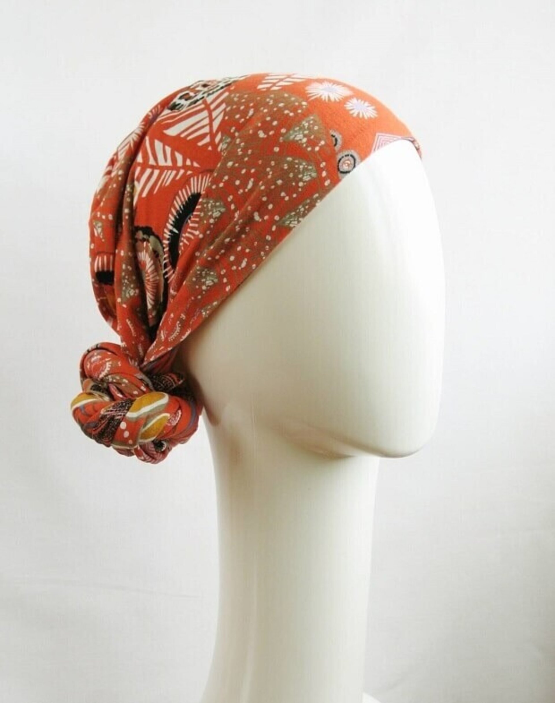 Pañuelo turbante oncológico anaranjado - 5
