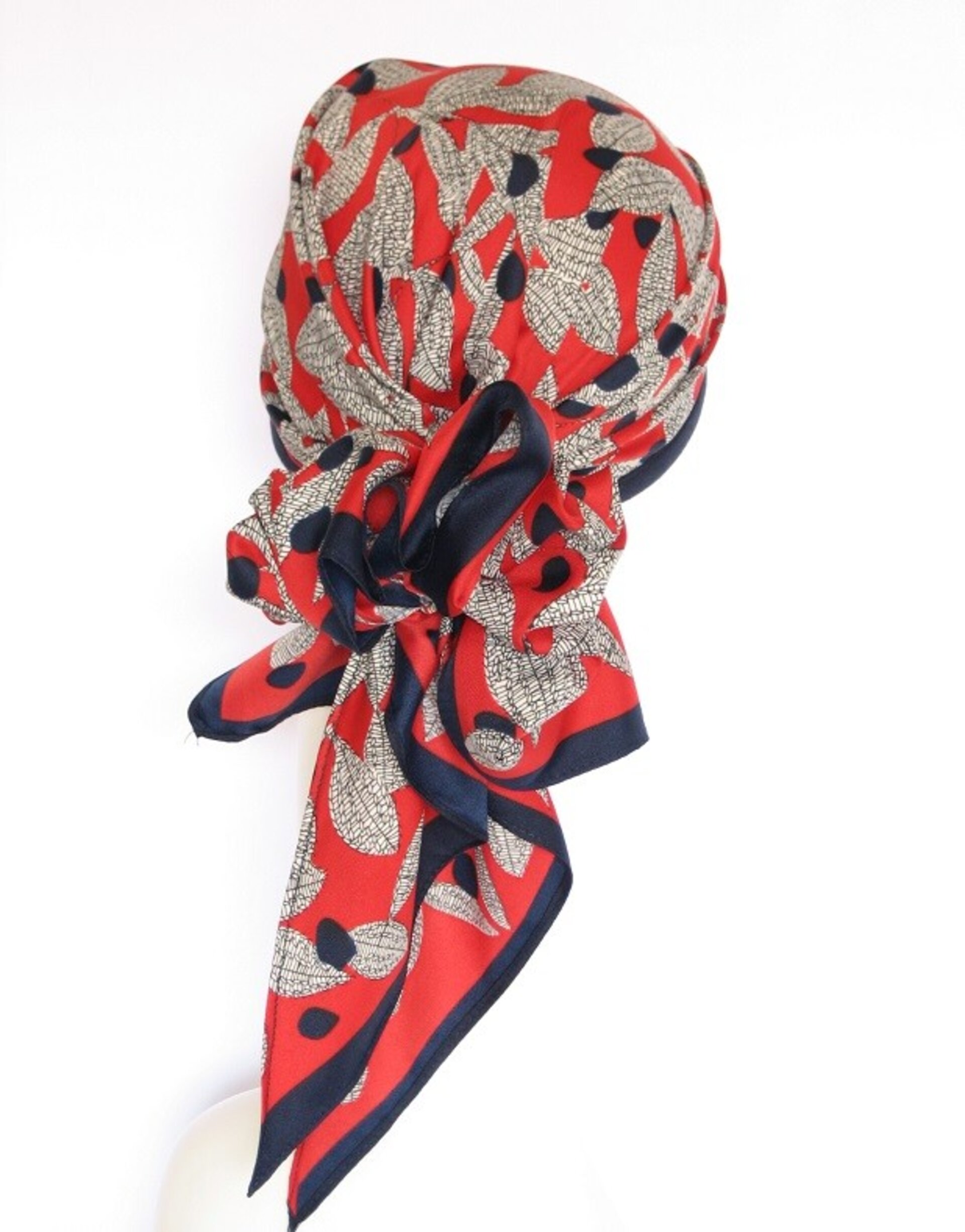 Pañuelo oncológico diadema interior rojo y azul - 5