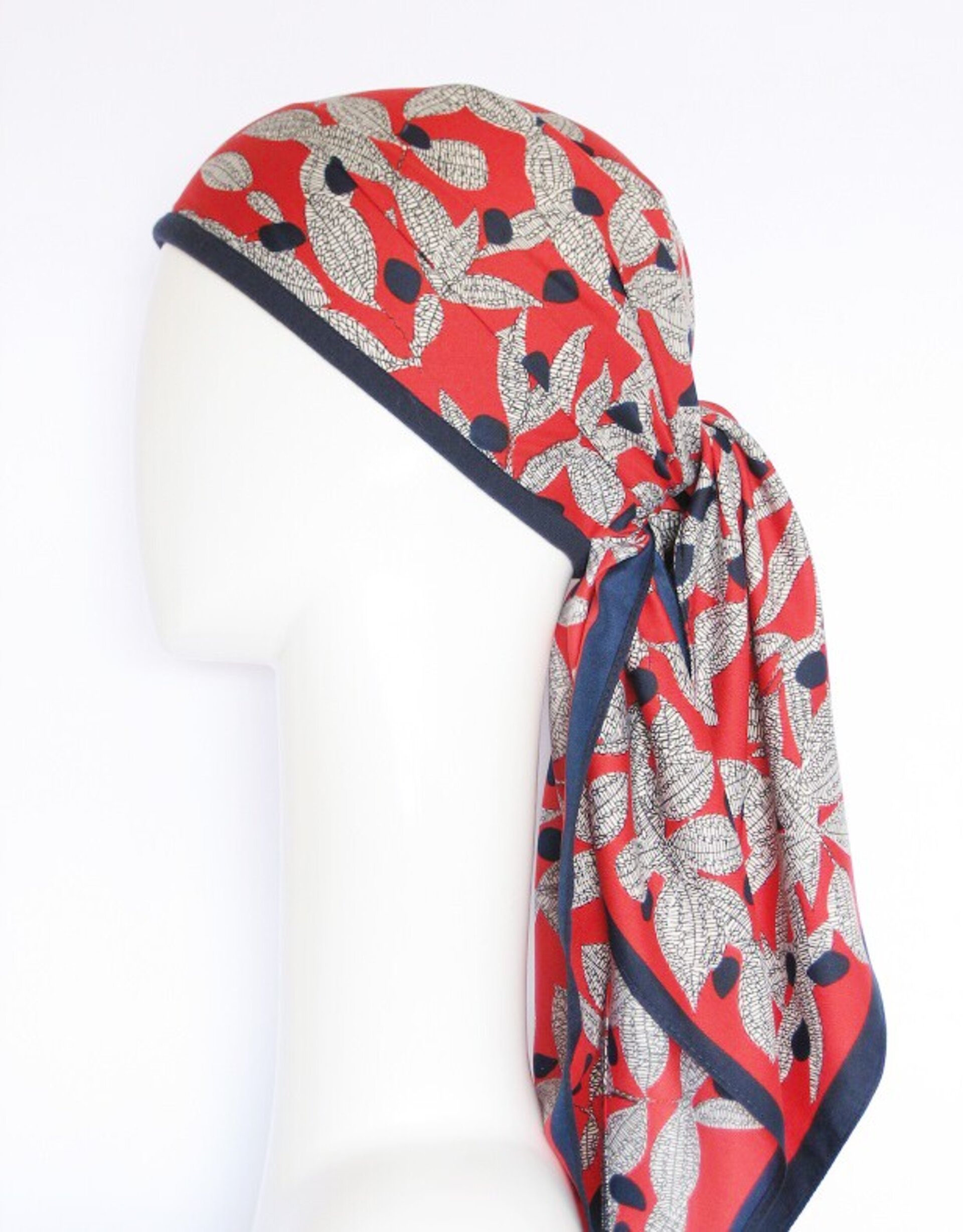 Pañuelo oncológico diadema interior rojo y azul - 6