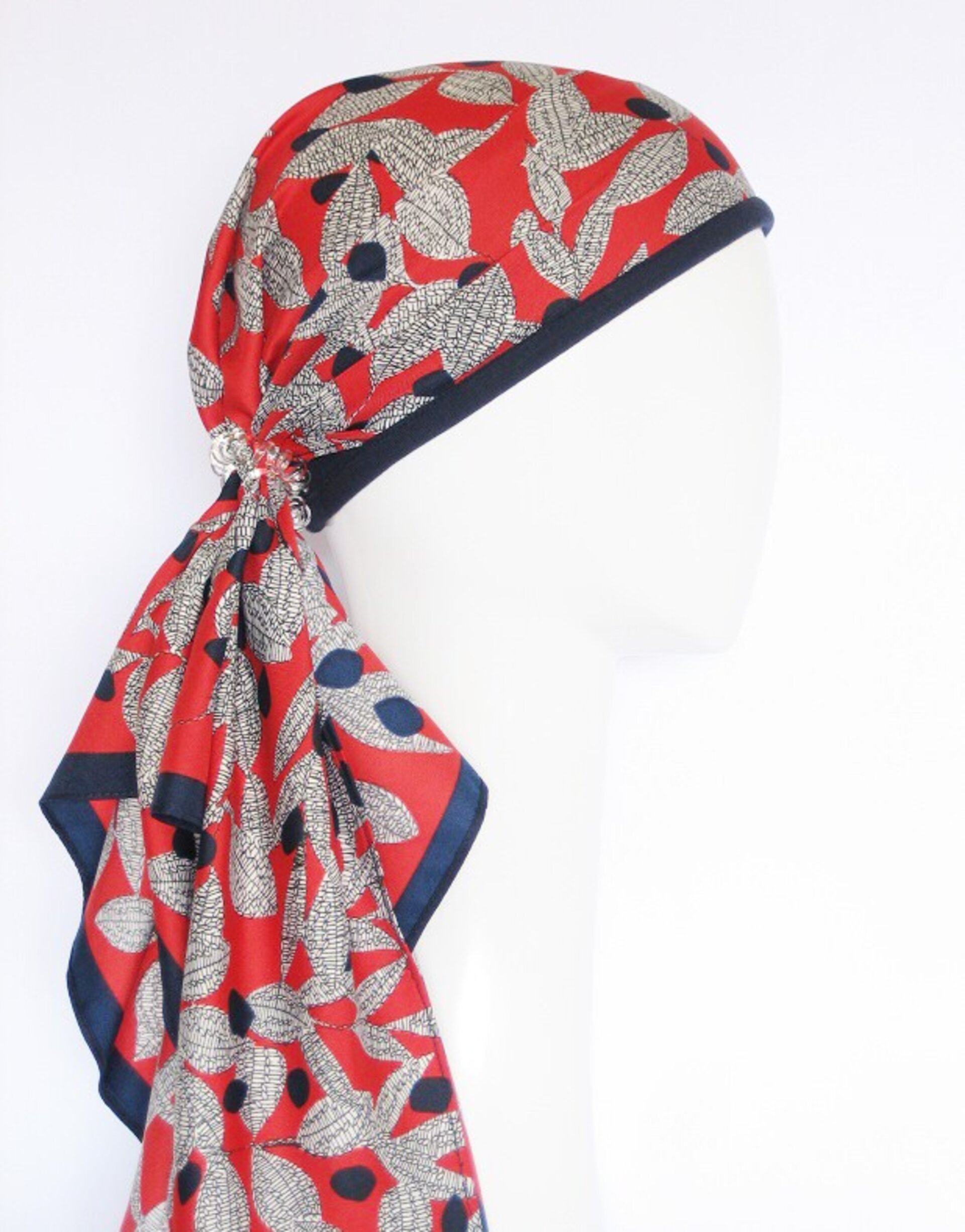 Pañuelo oncológico diadema interior rojo y azul - 2